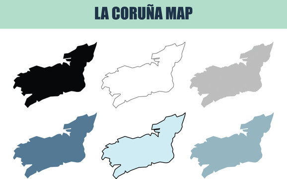 La Coru?a map variations in six diffrent style fill stock line and lined for design projects