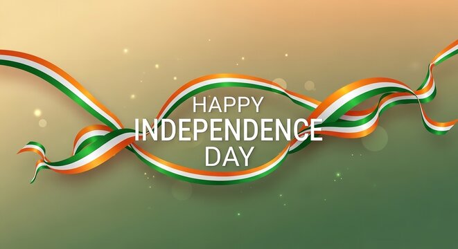 Happy Independence Day India Design with Tricolor Ribbon Waves