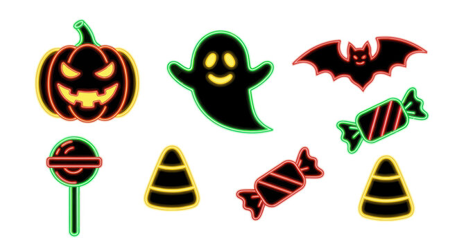 Halloween candy and spooky decorations.