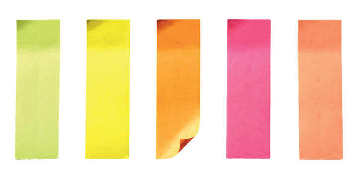 Set of five colorful rectangular sticky note paper strips for office and school organization Vector, illustration