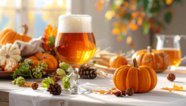 Autumn Beer And Pumpkin Table Setting