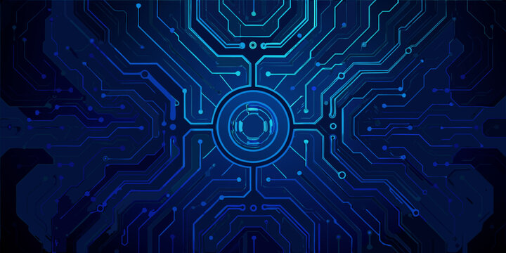 Circuit board pattern with blue lines on a dark background