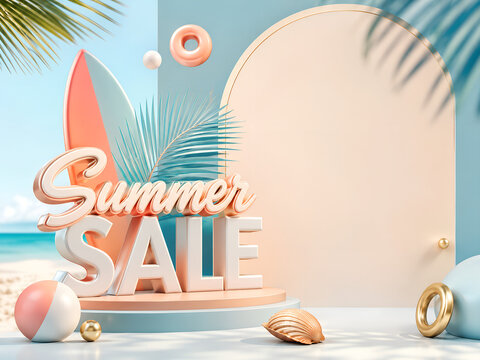 Summer Sale Pastel Beach Poster