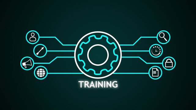 futuristic business training dashboard. gear with business icon animation