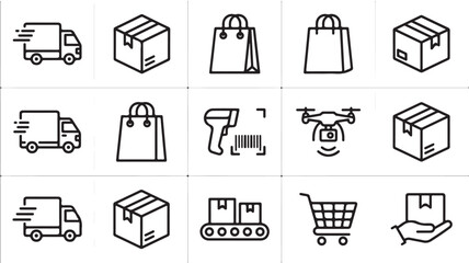 Fototapeta premium Delivery and Shopping Icons Set for E-commerce Concepts