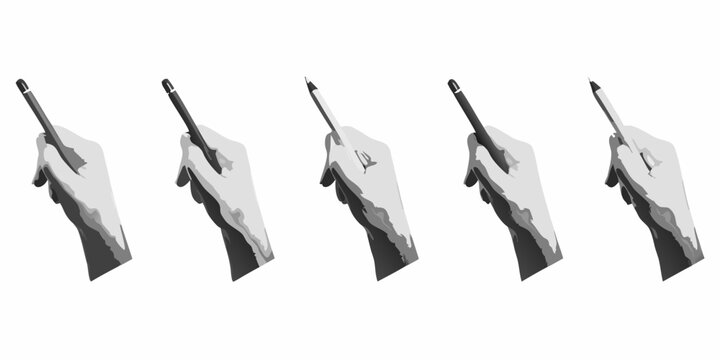 hands holding pens minimalist vector illustration on white background