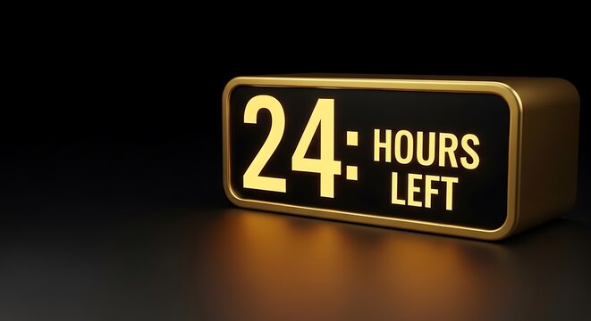 Retro digital clock displaying '24 hours left' with illuminated signage.