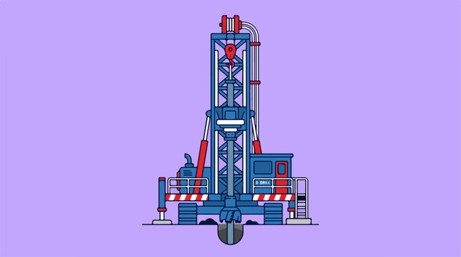 Industrial drilling rig machine vector illustration.