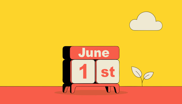 Summer calendar icon, June 1st date block, colorful flat design