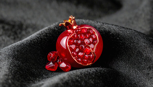 Detailed ruby pomegranate figurine macro shot