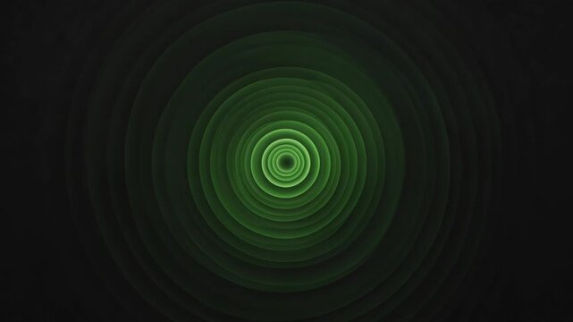 Green concentric circles forming a soft abstract style on a dark background, concept of depth, infinity and visual focus