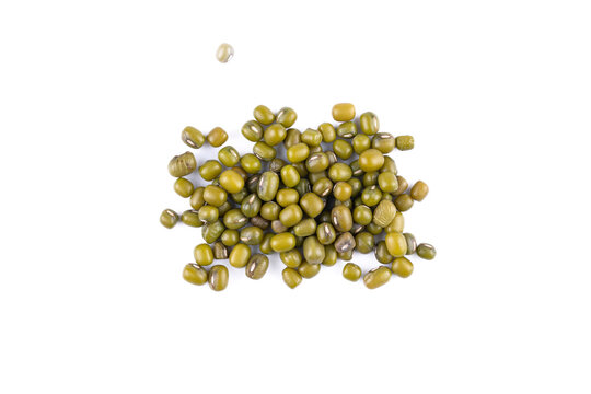 Organic Green Mung Beans on White Background