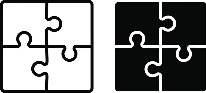 Black and white puzzle pieces icon set