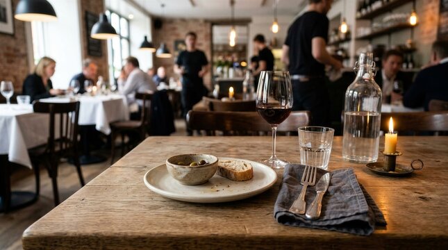 Modern Restaurant Table Setting With Warm Social Atmosphere