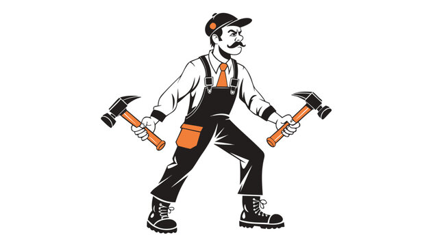 Construction worker, laborer, handyman, carpenter vector icon, industrial worker