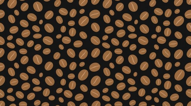 Coffee bean seamless pattern dark background with roasted coffee seeds