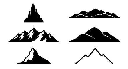 Diverse Mountain Silhouettes Collection, Vector Graphics for Adventure and Nature Themes, Minimalist Peaks and Rugged Ranges © Zubaraj