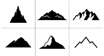 Mountain Icons Set, Diverse Peak Silhouettes, Vector Graphics for Adventure and Nature Themes, Minimalist Summit Collection © Zubaraj