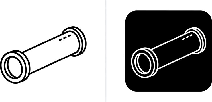 Simple pipe fitting with flanges on white background and black icon for construction concepts