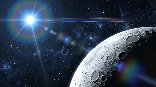 Cosmic view moon and sun in a star filled sky conceptual space scene