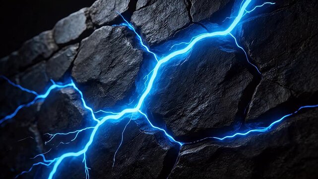 Rock surface with glowing blue cracks