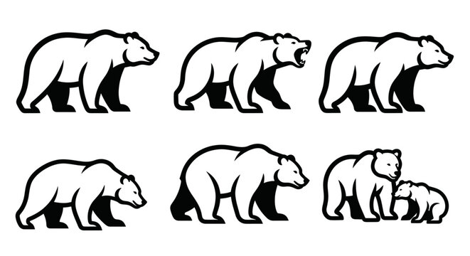Black and white bear silhouettes walking.