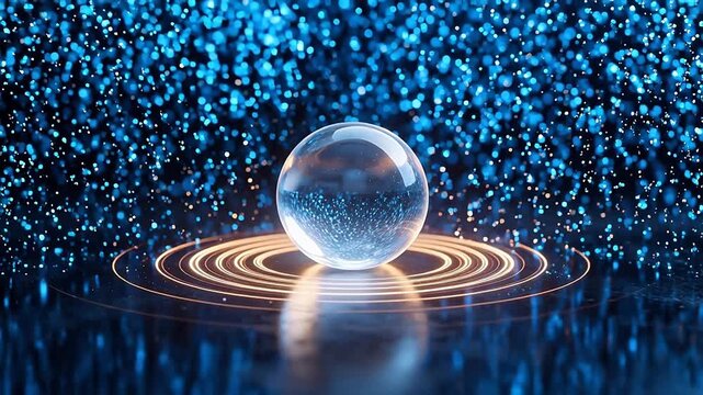 Glass sphere with glowing rings and particles
