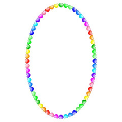 Naklejka premium Oval frame of colorful hearts and buttons. Mesh gradient. White background.