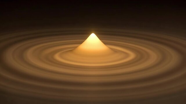 Abstract glowing cone emerging from smooth ripples in soft minimal style on dark background, concept of calm energy