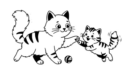 Cute Cartoon Cat Family Playing Vector Illustration © Songkari
