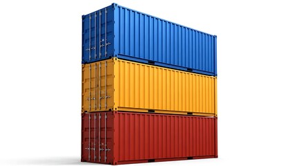 Fototapeta premium Stacked Shipping Containers - Blue, Yellow, and Red Cargo Boxes for Global Trade.