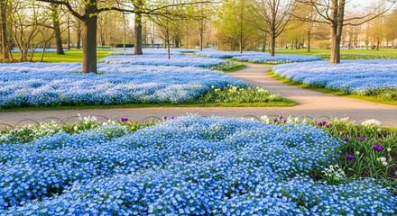 Beautiful blue flowers in a serene park landscape during spring © Polina