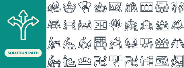 Decision Path and Direction outline icon set. Featuring arrow, signpost, crossroad, compass, and choice symbols. Editable stroke vector icons for strategy planning app. © Pixel_Forge