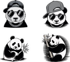 Fototapeta premium Adorable Panda Cartoon Clipart Collection, Baby Panda Sticker Design Bundle for Cricut