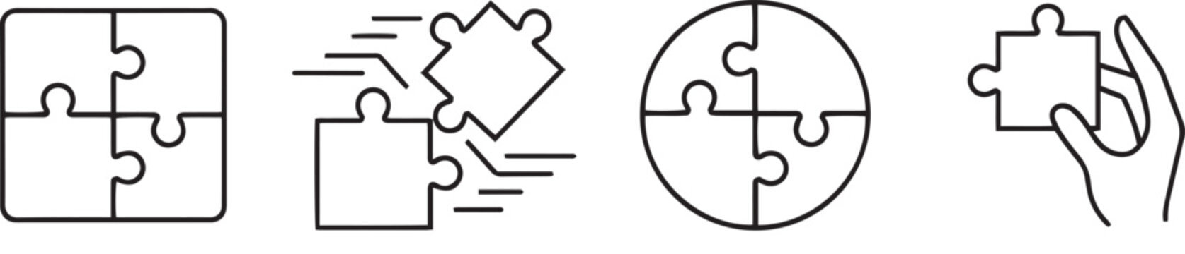 Puzzle pieces assembled and disconnected in various shapes