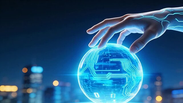 Hand holding glowing digital globe