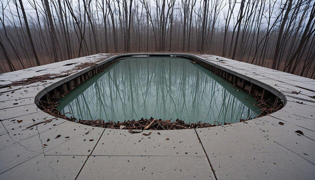 an abandoned pool in the cold weather