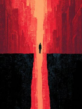 Abstract illustration of a widening financial inequality chasm, symbolizing economic disparity and societal division