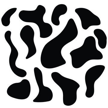 Abstract seamless vector pattern of organic black fluid shapes on white background cow spots texture