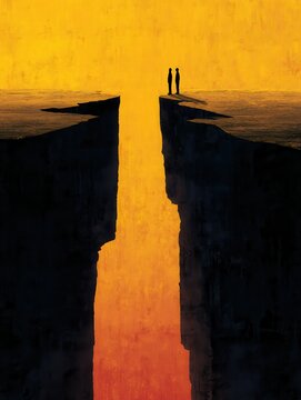 Abstract illustration of a widening financial inequality chasm, symbolizing economic disparity and societal division