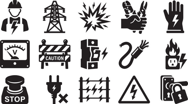 Electrical Warning Safety Vector Icon Set