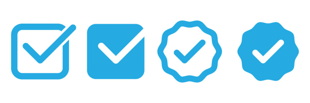Verified badges icon. Blue and green Tick icon to verified badges. Blue and green verified social media account icon. Vector illustration. Set green approval check mark and red cross icons collection