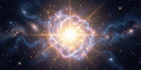 Obraz premium Stunning cosmic galaxy background with bright glowing stars and nebula in deep space.