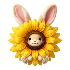 Fototapeta premium Cute bunny rabbit face in sunflower, vector illustration isolated on transparent background