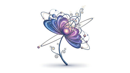 Obraz premium Purple flower with swirling lines and beads isolated on a transparent background