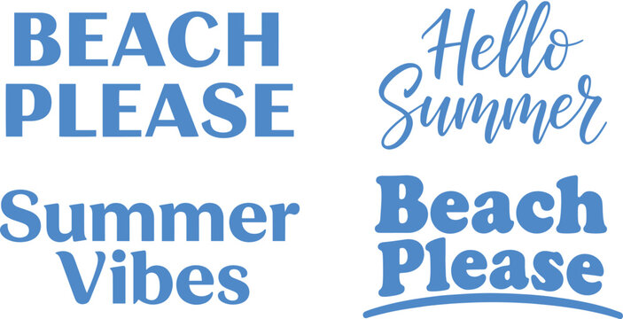 Set of summer quotes and beach phrases, typography designs for shirts, mugs, and stickers, isolated on white background