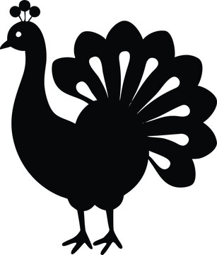Beautiful Peacock Silhouette with Open Feather Tail &ndash; Elegant Minimalist Vector Clipart