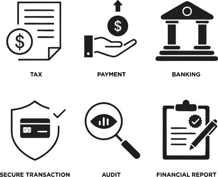 Budget solid icon set. Containing cash flow, planning, presentation, revenue, savings, spending, income, allocation, and cost estimate icons collection.