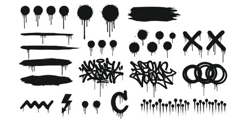 Set of black graffiti spray paint drips and urban street art ink splatters Vector, illustration © md