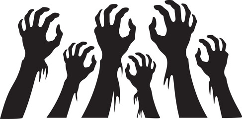 Fototapeta premium Zombies Rising Black Silhouettes on White Background
